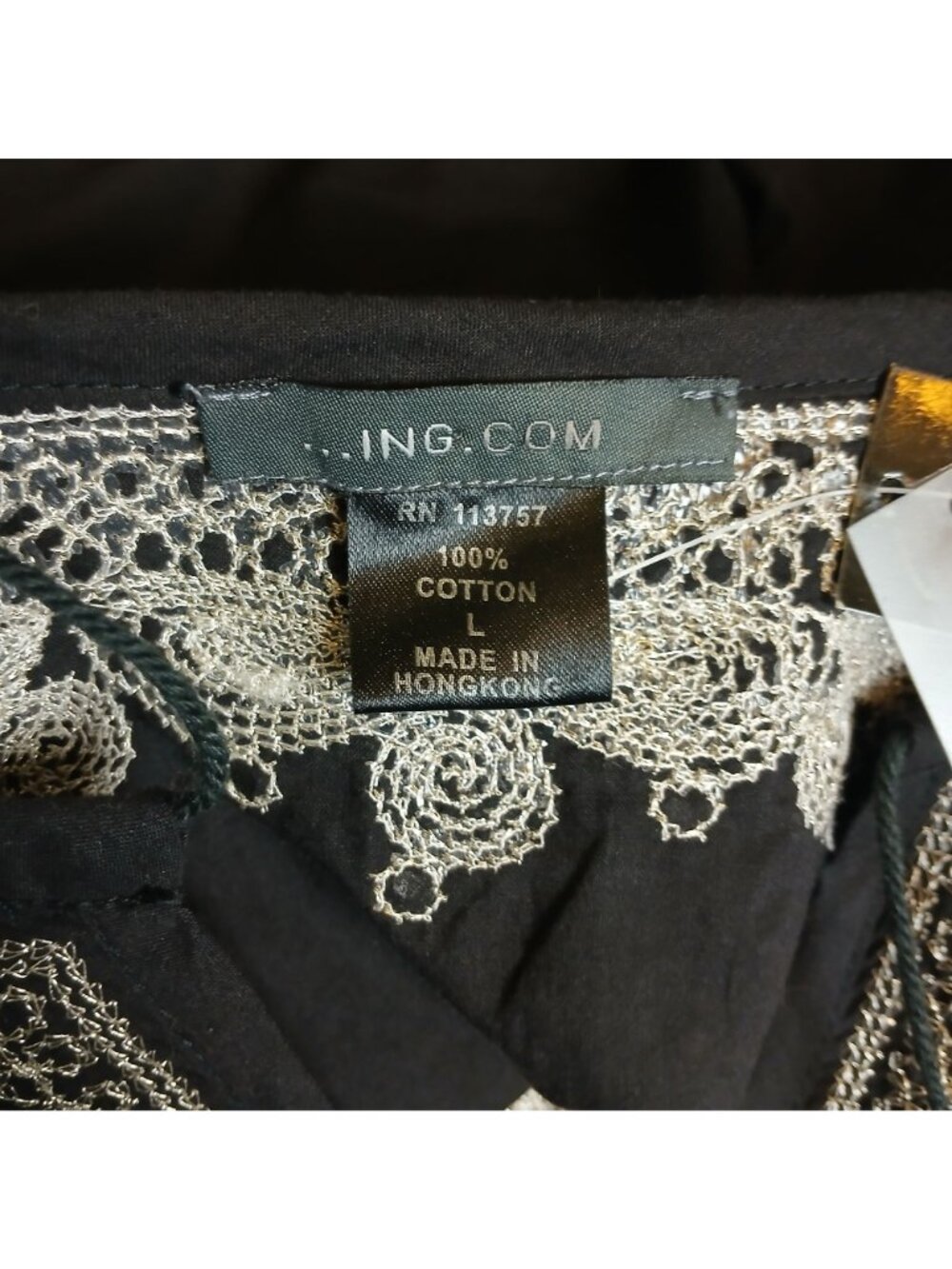 Ing.Com Black Large Tunic Top W/ Silver Embroidery Tassel Cotton Hippy Boho #I-2 - Picture 2 of 10